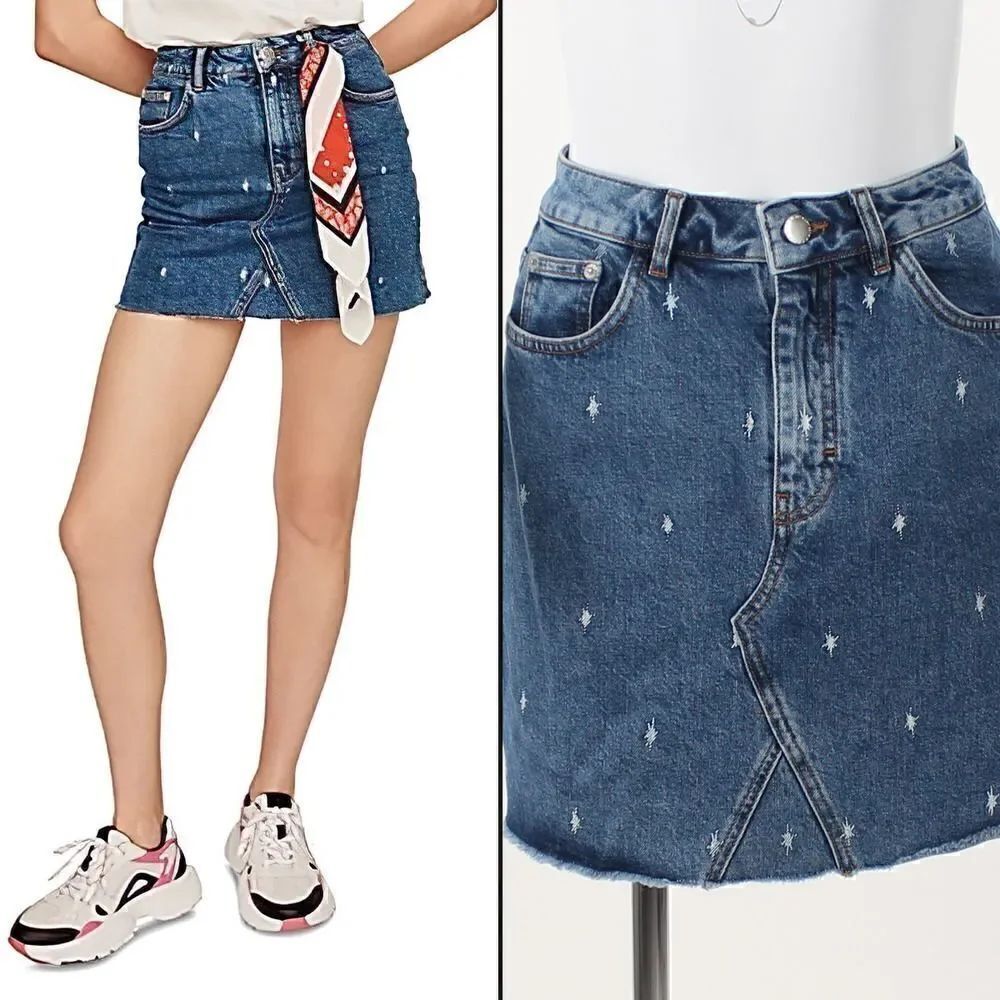 Maje Jianki Embroidered Denim Mini Skirt